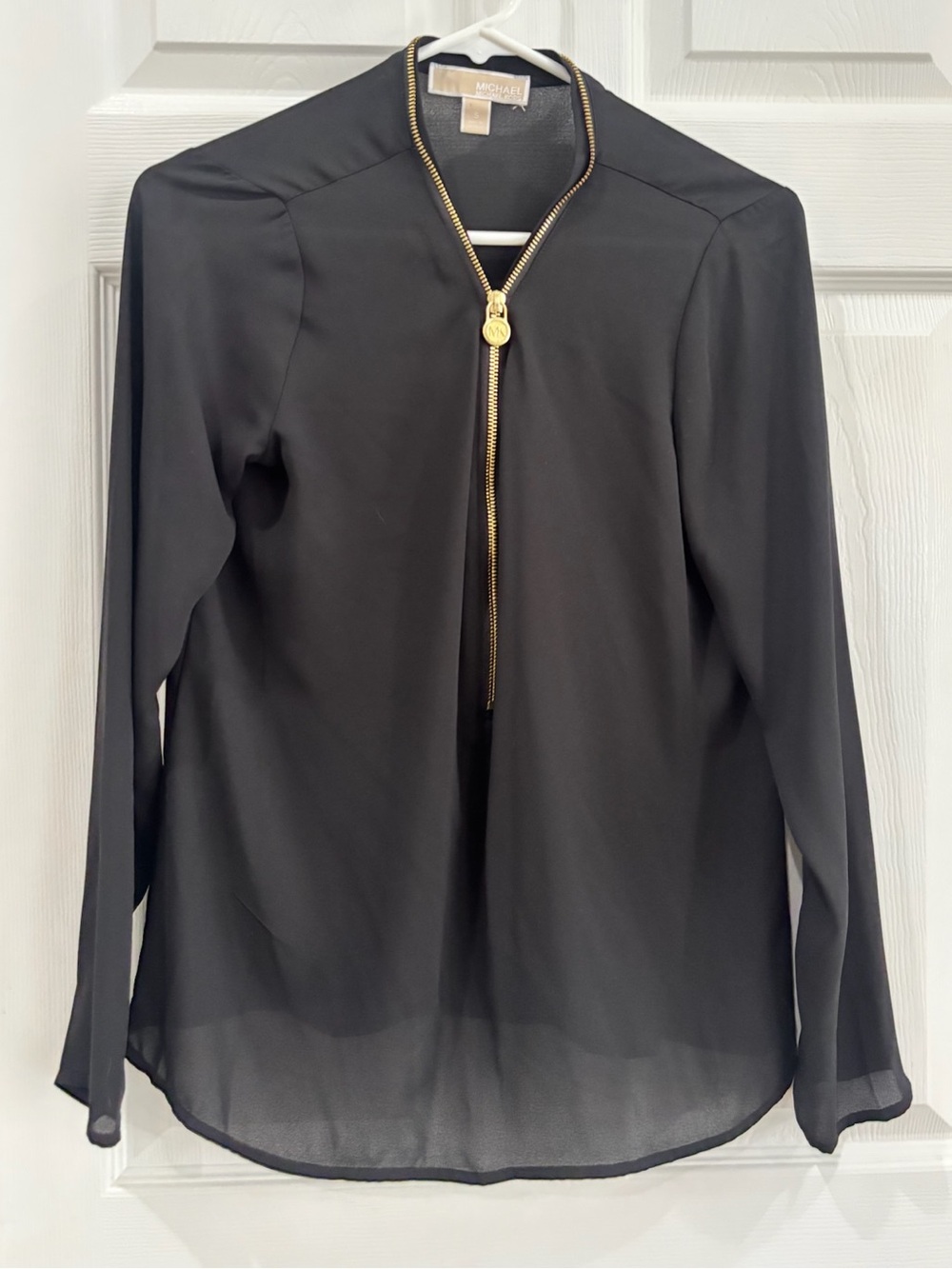 Michael Kors Black Blouse with Gold Zip Detail